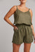 green khaki linen shorts elastic waist tie front ladies