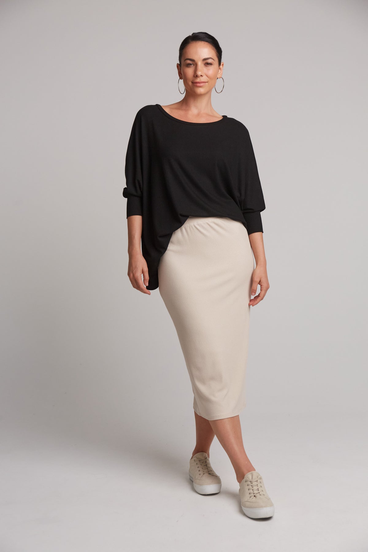 eb&amp;ive studio jersey skirt mid calf length tusk (off white)