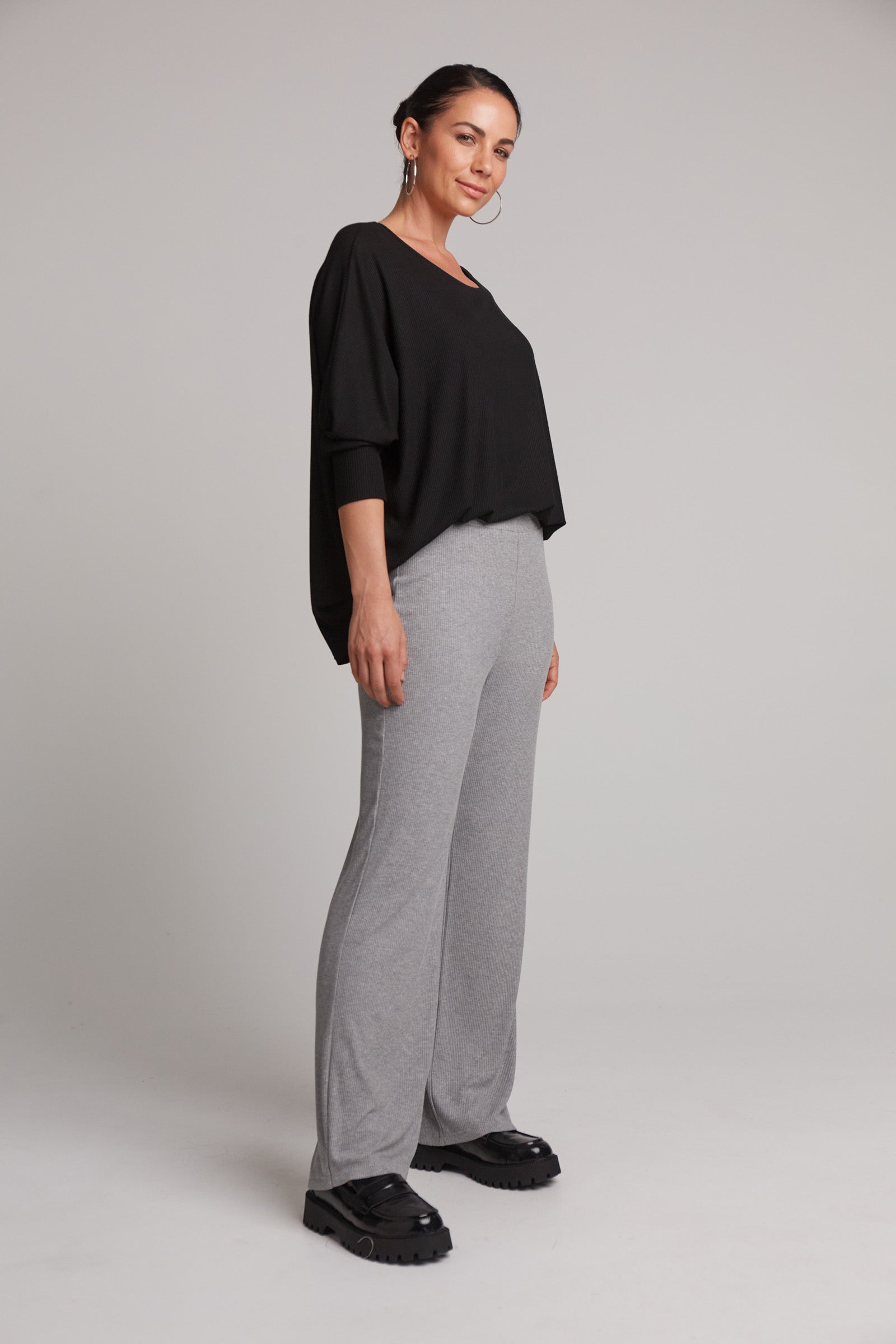 ladies rib jersey material grey pants from eb&ive 