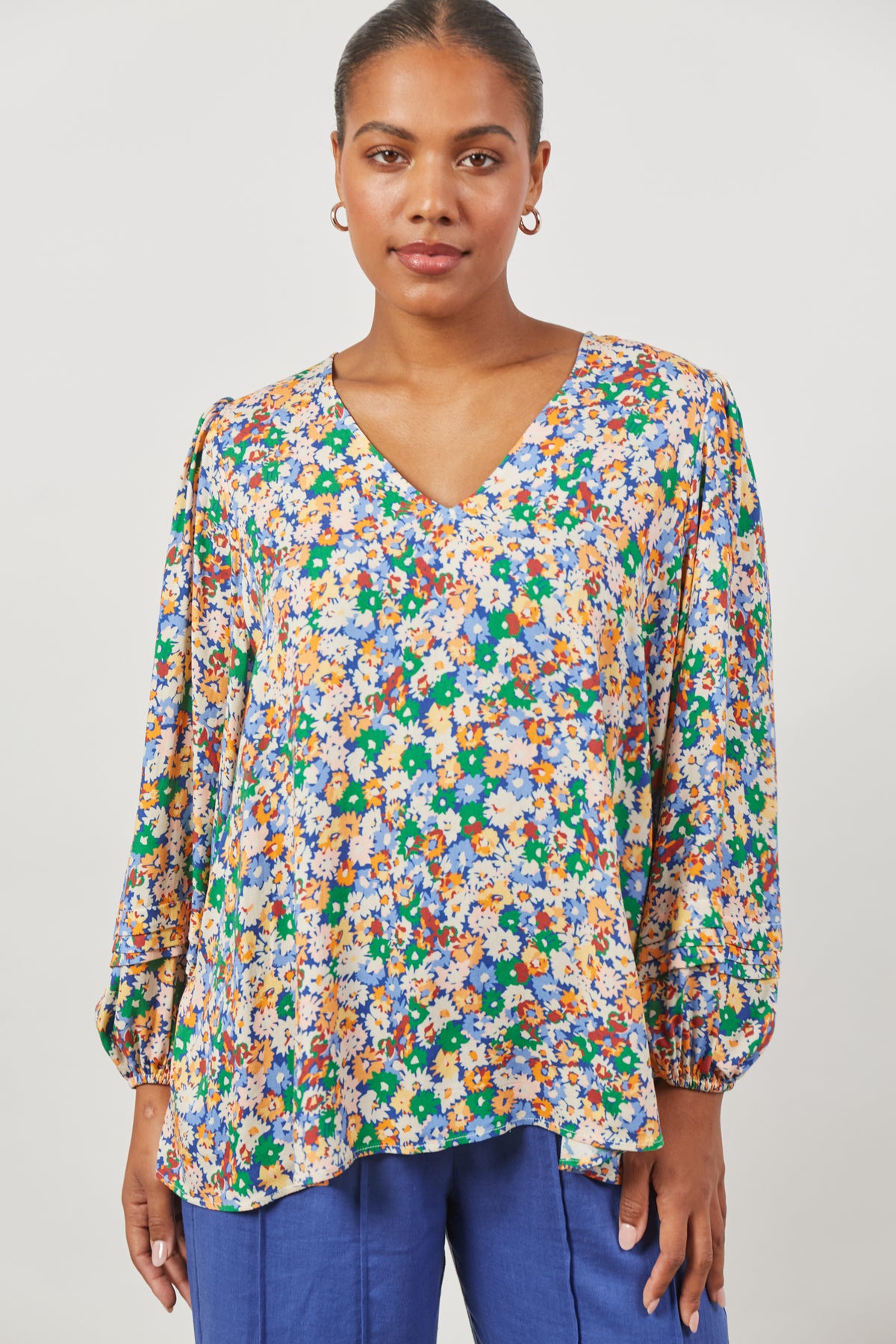 isle of Mine Euphoria V Blouse in Meadow Bloom floral print