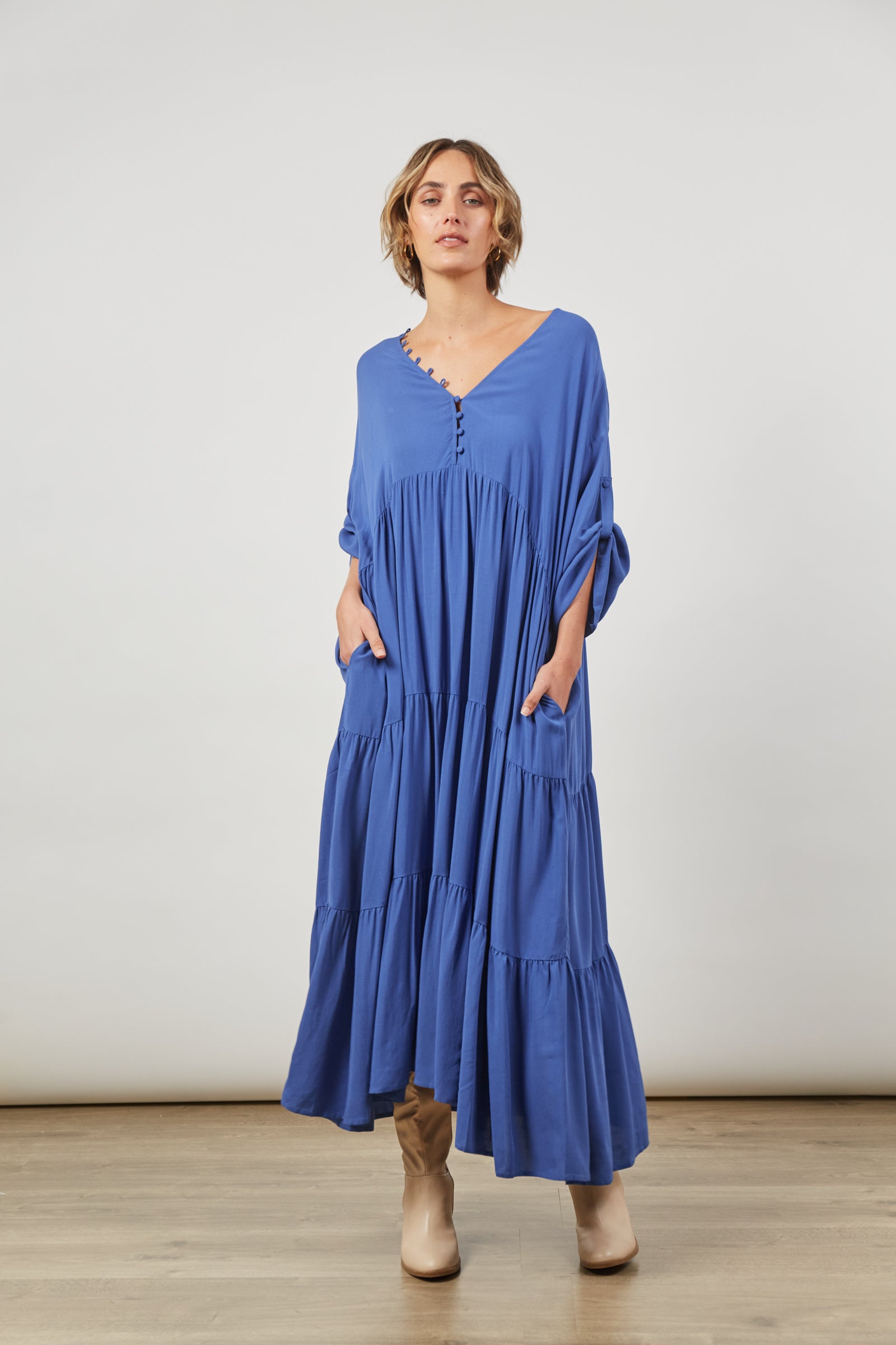 Euphoria Button maxi Dress in Azure Blue by Isle of Mine