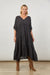 Maxi Length tiered Euphoria dress om black with long sleeves with tab