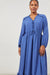 Isle of Mine Azure Blue Women's Euphoria Tie maxi Dress closer view see bodice and waist detail. ruffle along V-Neck.