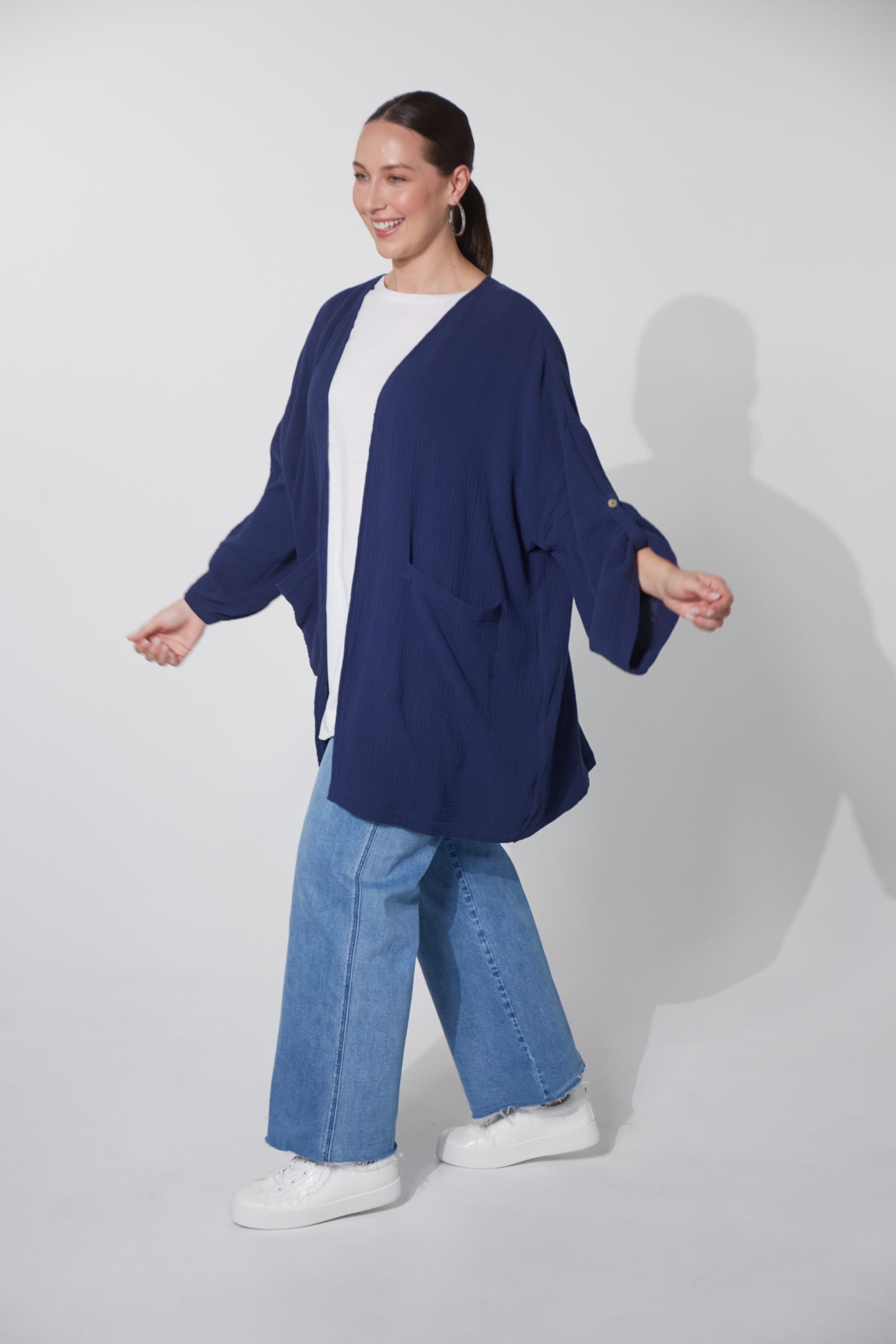 Haven Oversized Open Style Skye Jacket in midnight blue