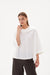 Tirelli White Linen Funnel Neck Top