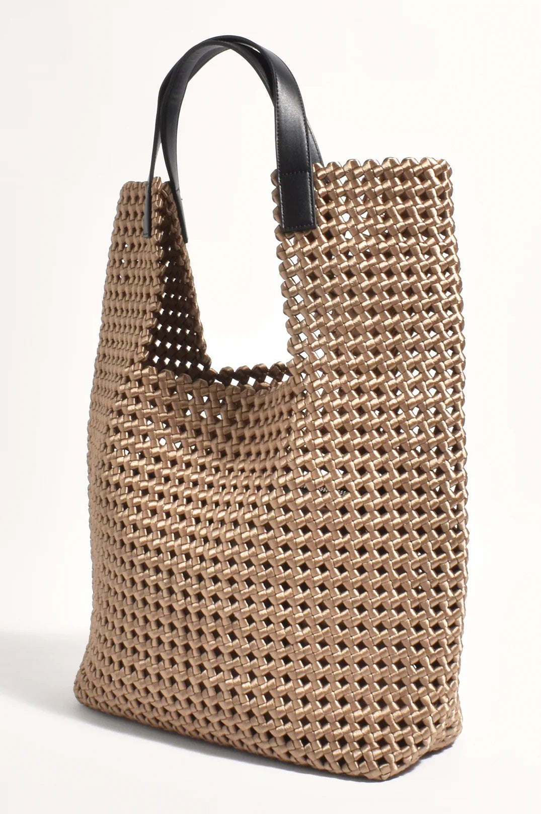 Sara Satin Woven Tote Bag in Gold, can be worn on your shoulder or carry in your hand by Adorne.