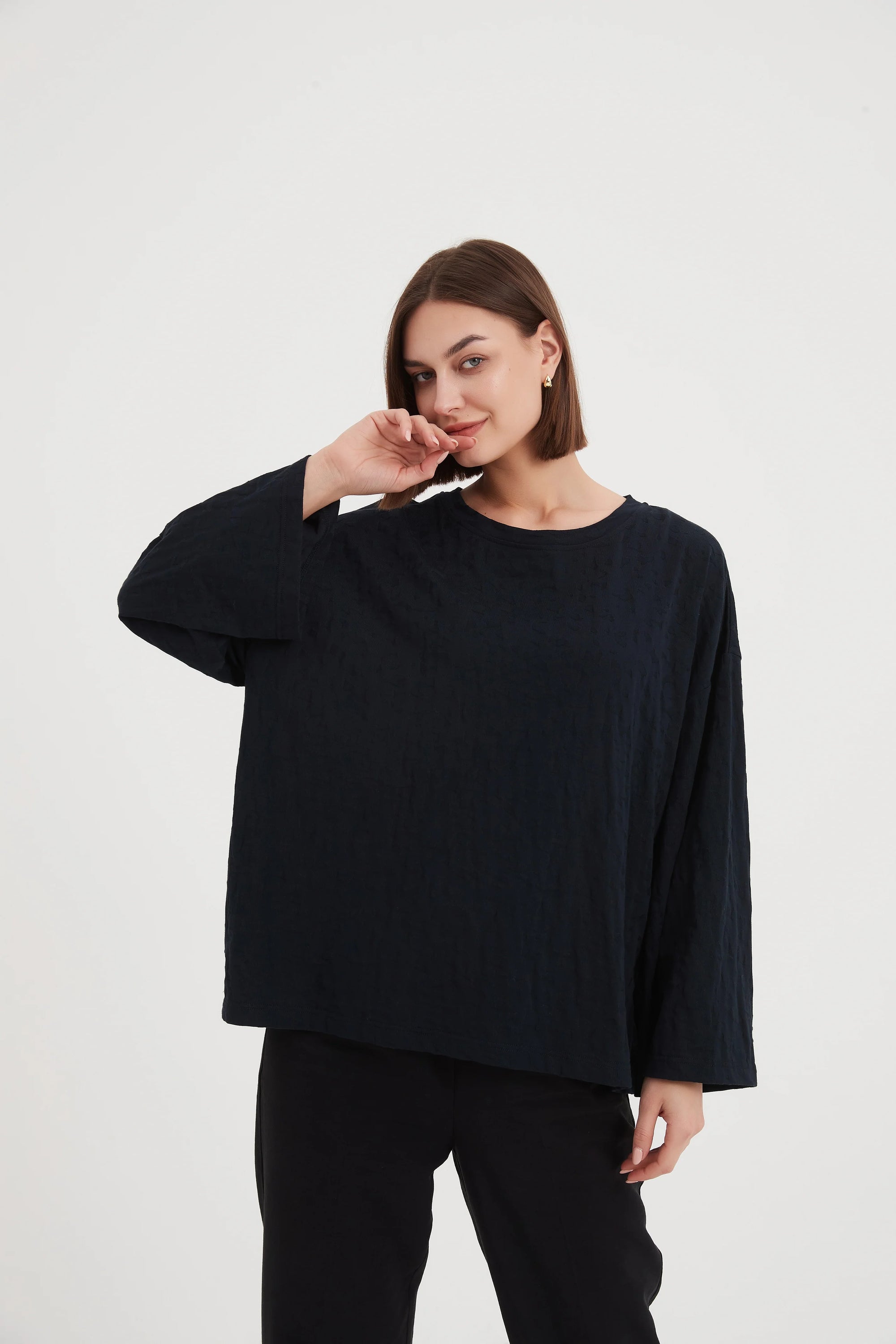 Tirelli wide Sleeve jacquard Top in Black