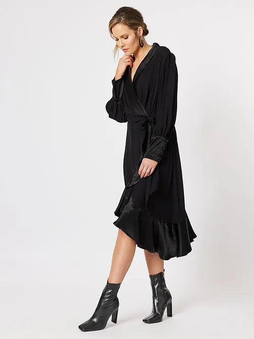 Tuxedo Satin Wrap dress