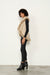 ladies women curved hem knit vest in pale brown almond faux fur trim