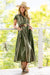 Cienna's Karri Front Button Maxi Dress in Khaki Green and Cream. 