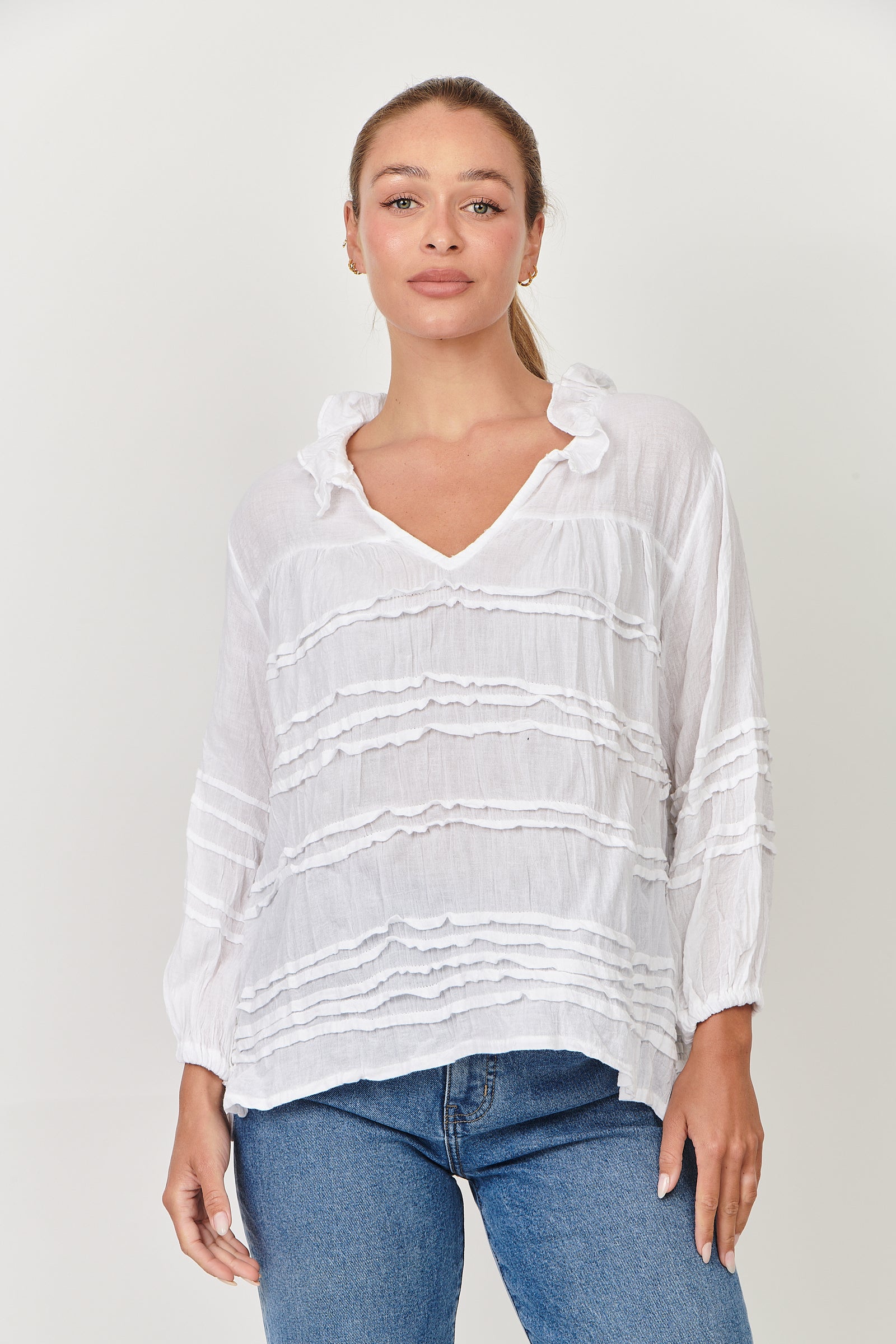 Crinkle V-Neck Top