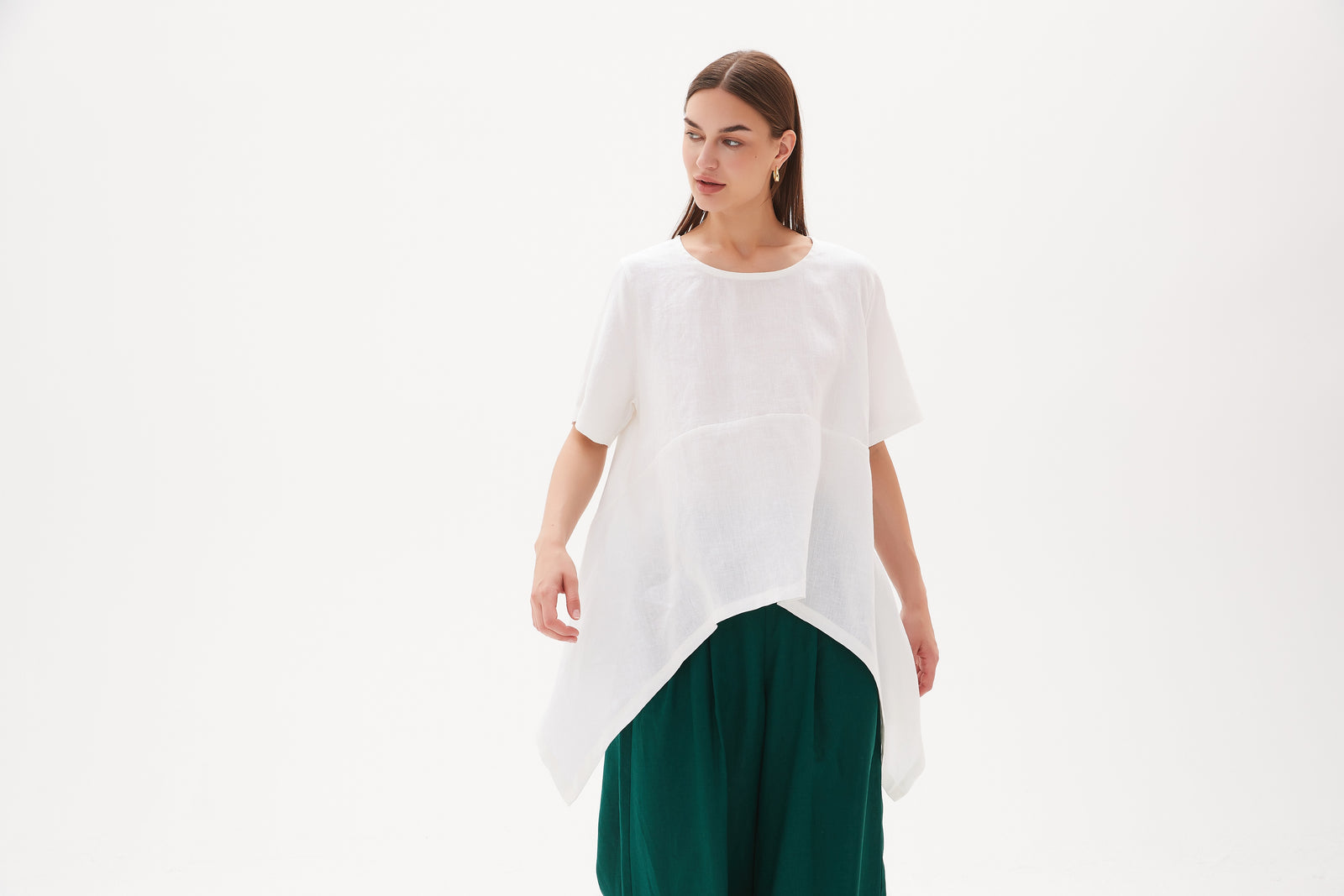 White Drop  Side Linen Top