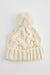 Cable knit Frosty Beanie in White Cream Creme with faux fur pom pom by Holiday