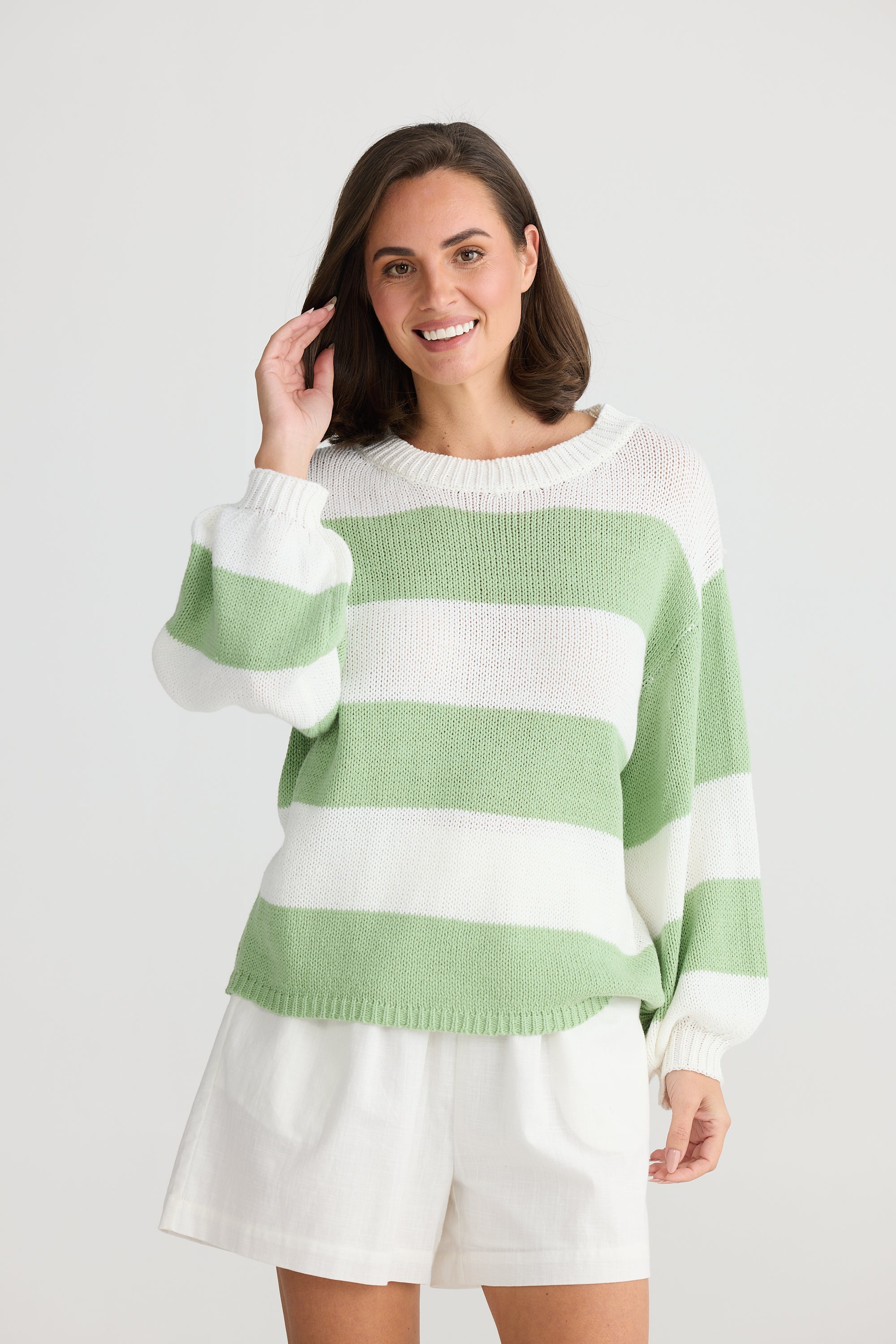 Driftwood mint green striped long sleeve top by Holiday Clothing.