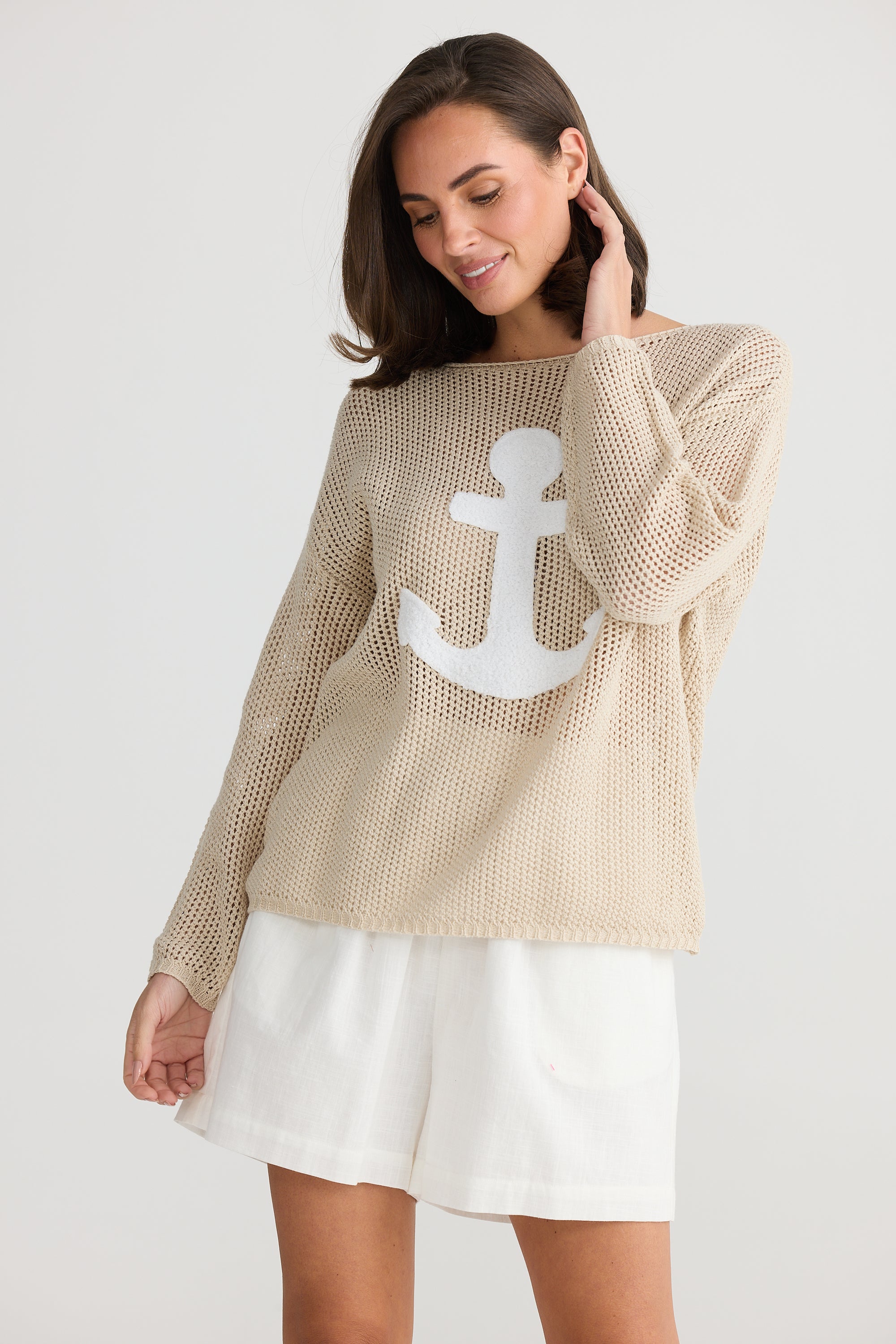 Natural Honeycomb Crochet Knit Top Jumper by Holiday.