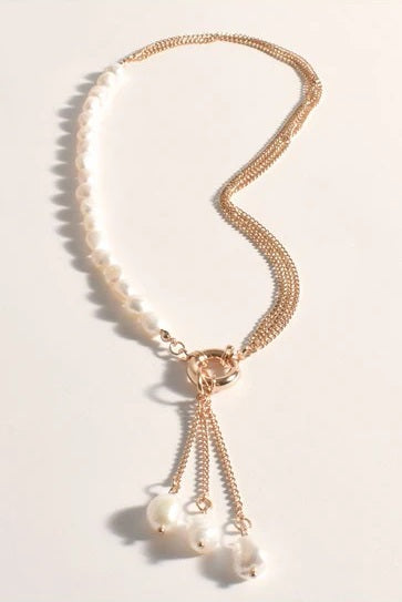 Jemma Half Pearl Tassel Drop Necklace