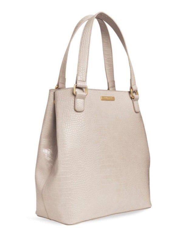 Vegan leather large Tote bag in Oyster with croc embossing and two handles. 