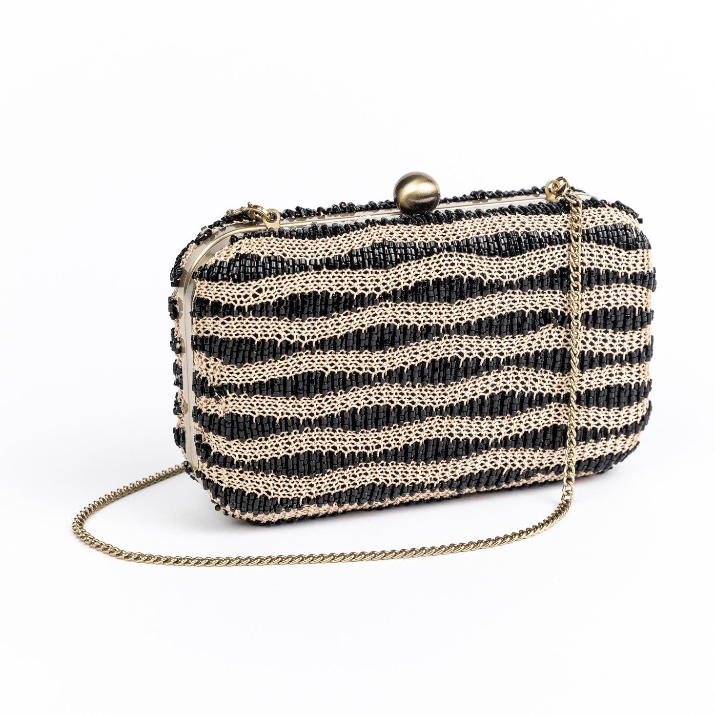 layla black and beige beaded clutch purse by Holiday