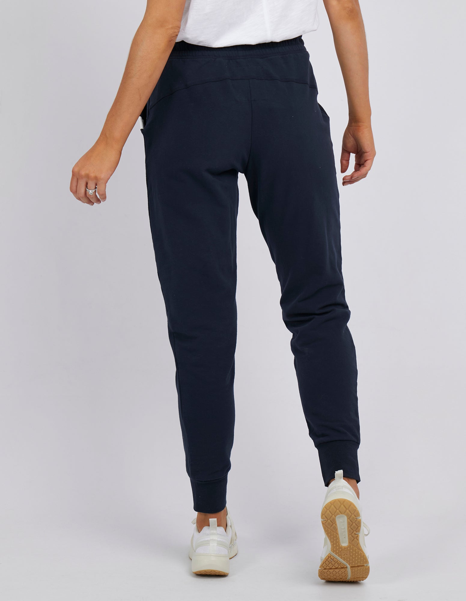 back of foxwood's Lazy Days Tracksuit / Jogger pants in navy blue.