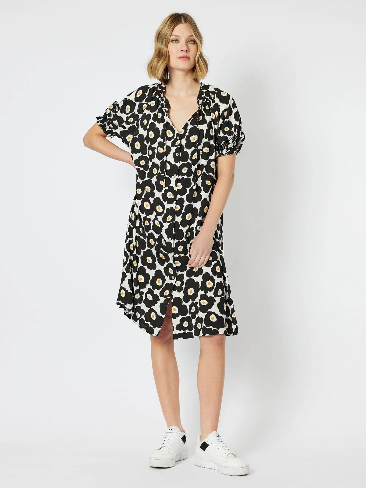 Poppy Print Button Front Dress