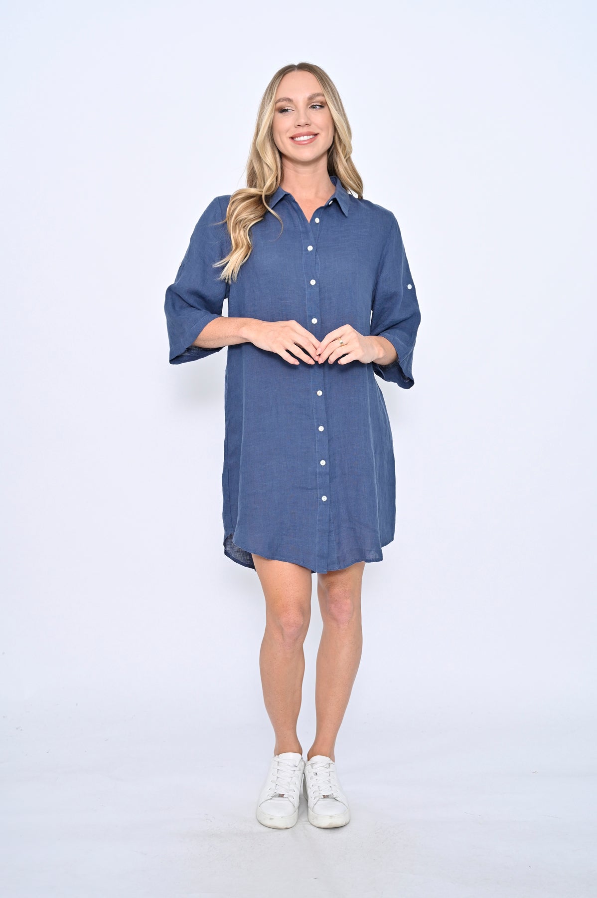 Roll Up Sleeve Linen Shirt Dress