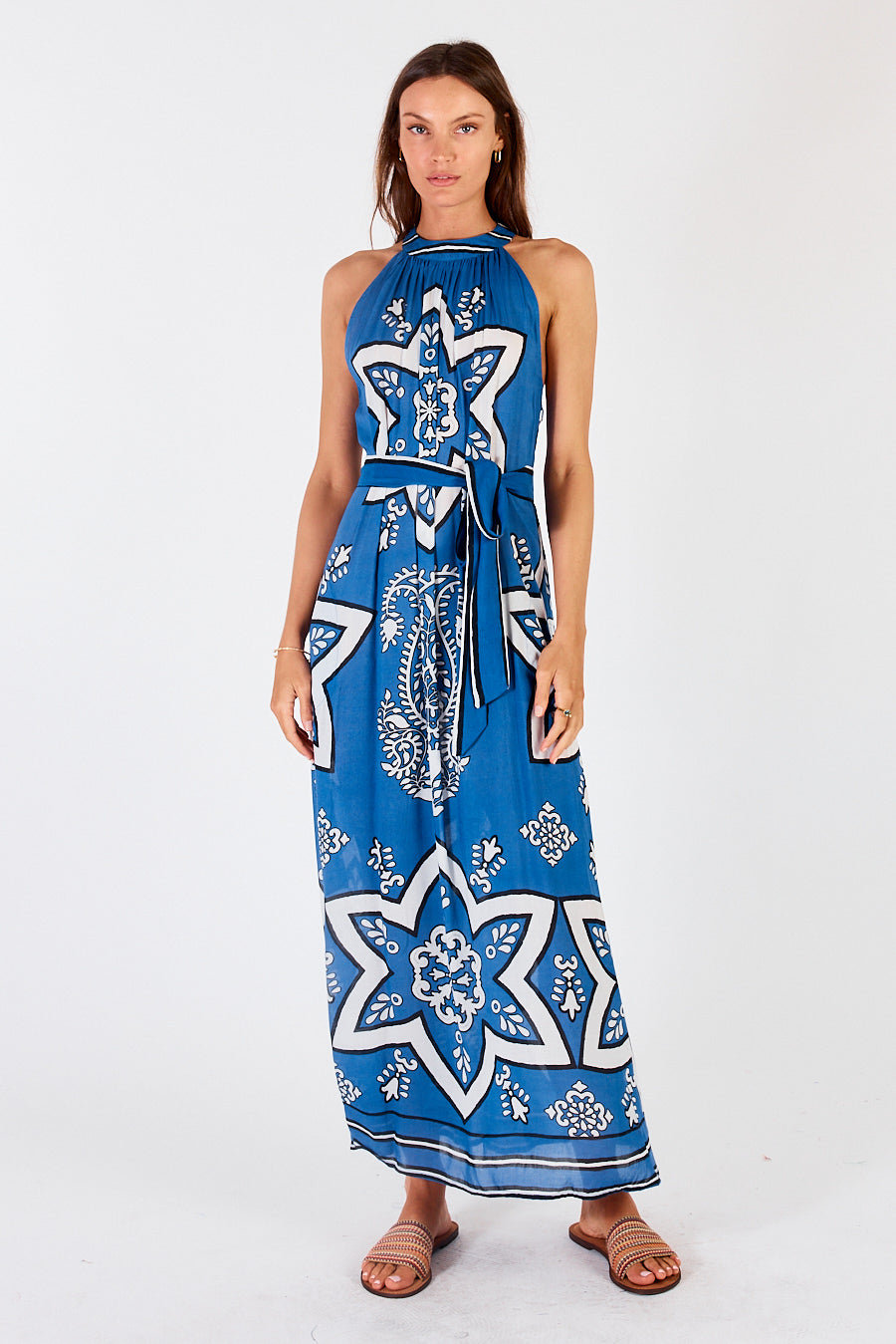 Monaco Sleeveless maxi dress in Sapphire (blue and white) Star Print by LulaSoul.