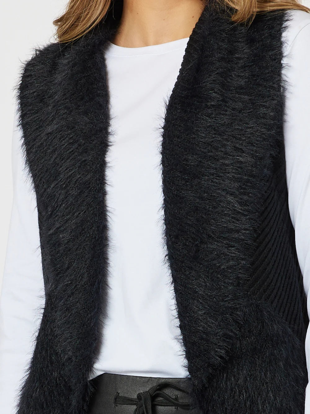 Fluffy Trim Knit Vest