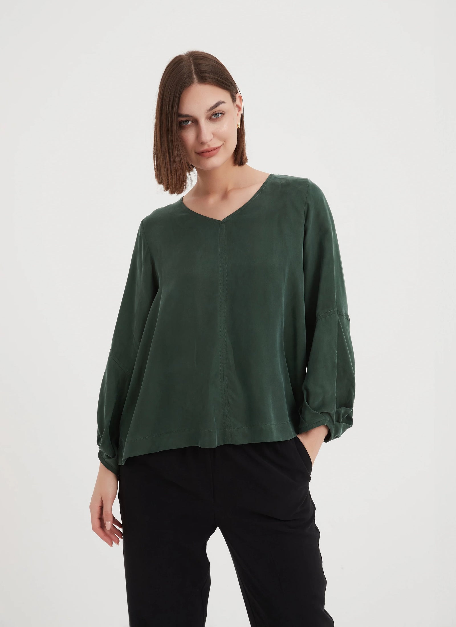 V-Neck Bishop Long Sleeve Top