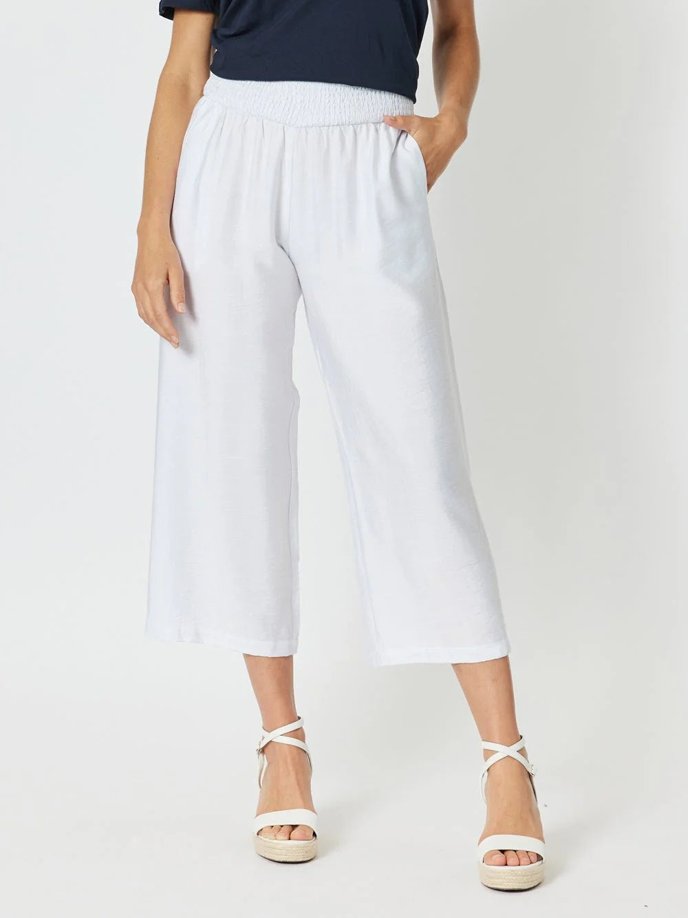 Clarity Ladies Villa Wide Leg Crop Pants in White.