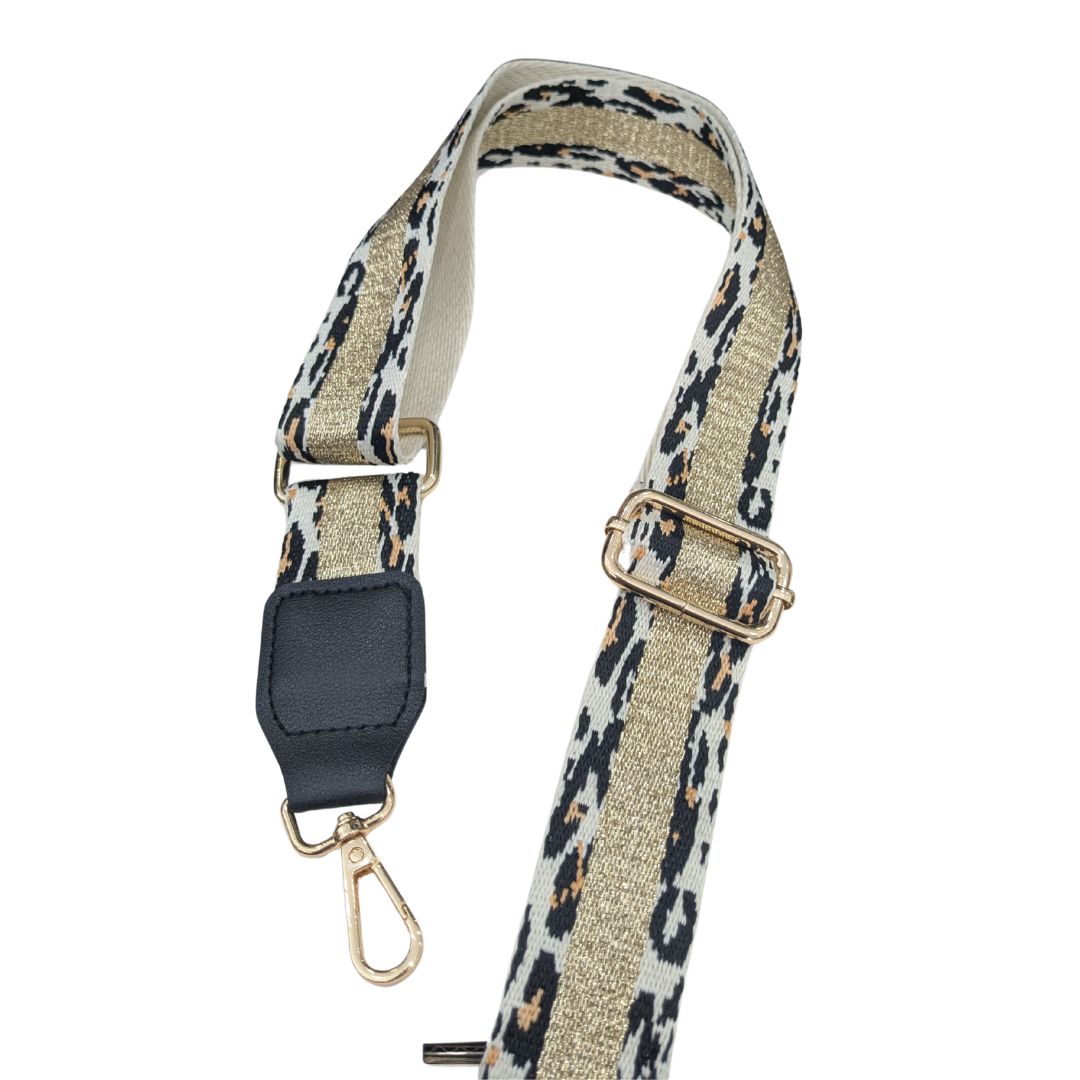 Leopard Gold Stripe Bag Strap