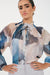 Adorne's Opal Printed  Long Sleeve Shirt in Blue and Cream. 