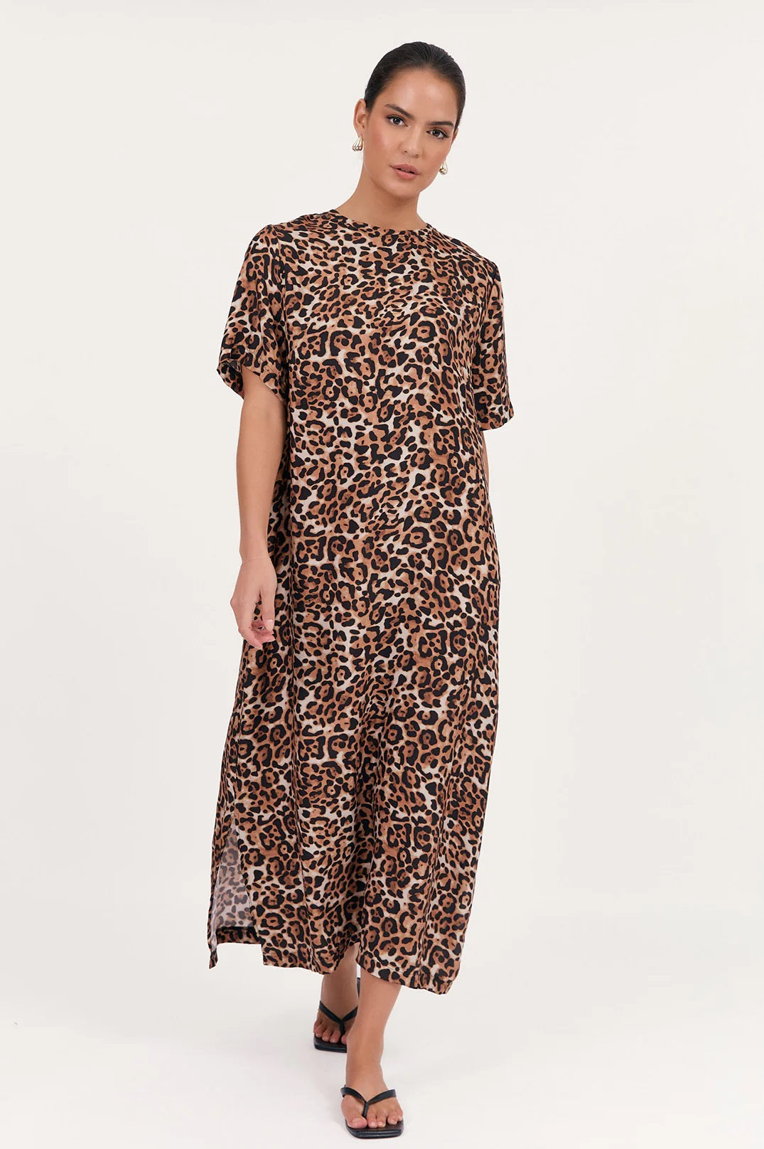 Adorne&#39;s Ryan Luxe Cupro Maxi Dress in Leopard Print.