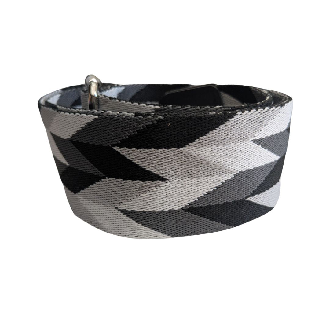 Fabric Diamond Bag Strap in white, grey and black with adjustable slider and clips to attach.