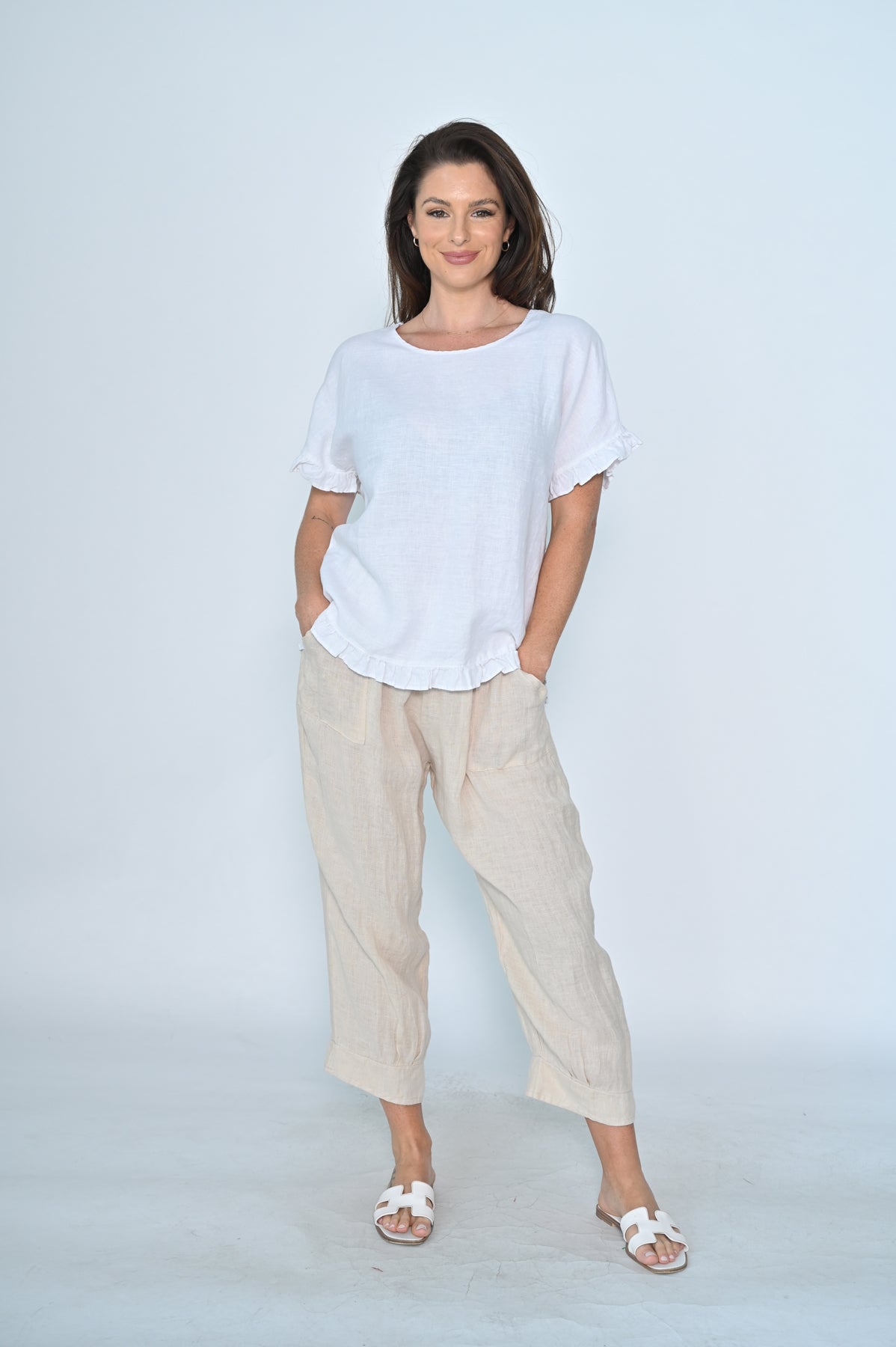 Cuff Hem Linen 7/8 Pants