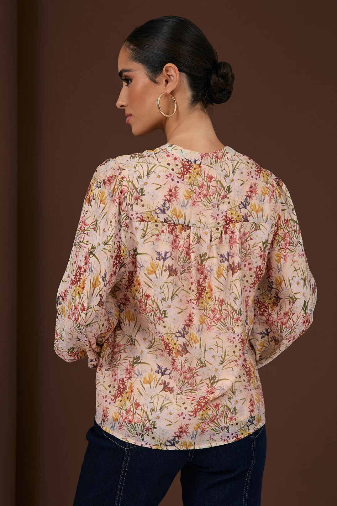 Back of Issy Belfast Blouse Top in floral print by Adorne.