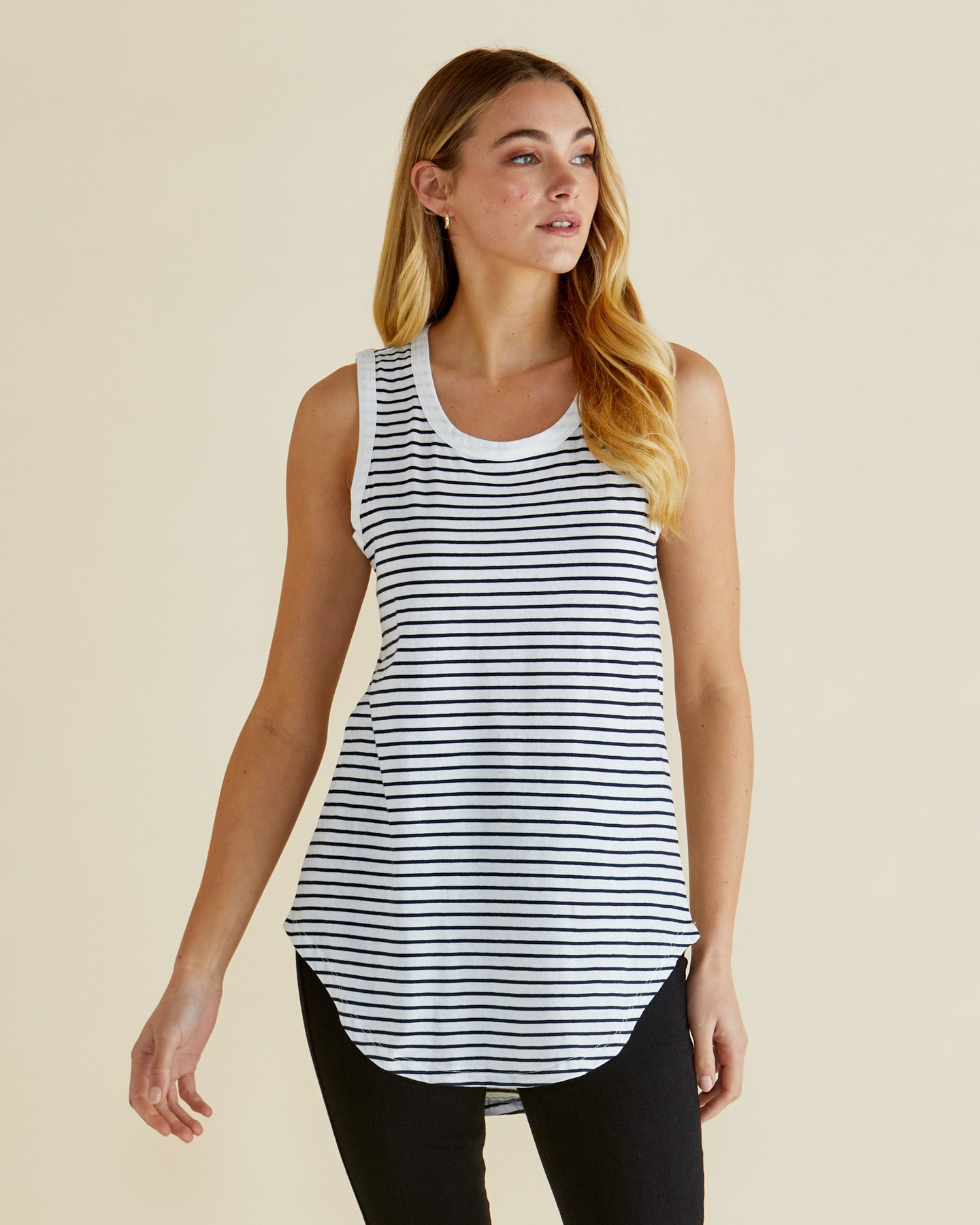 Keira Striped Tank Top in Jet Black by Betty Basics.