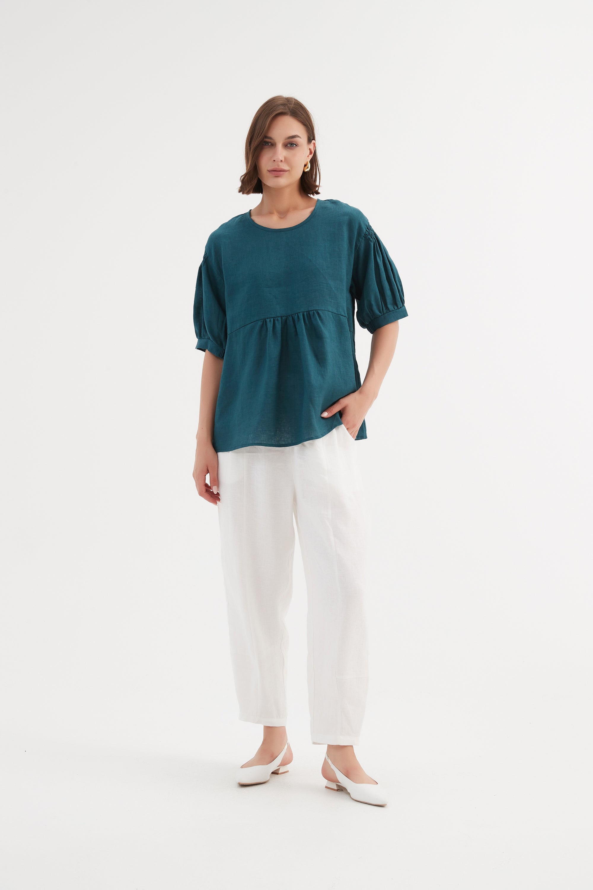 Bishop Sleeve Shirring Top