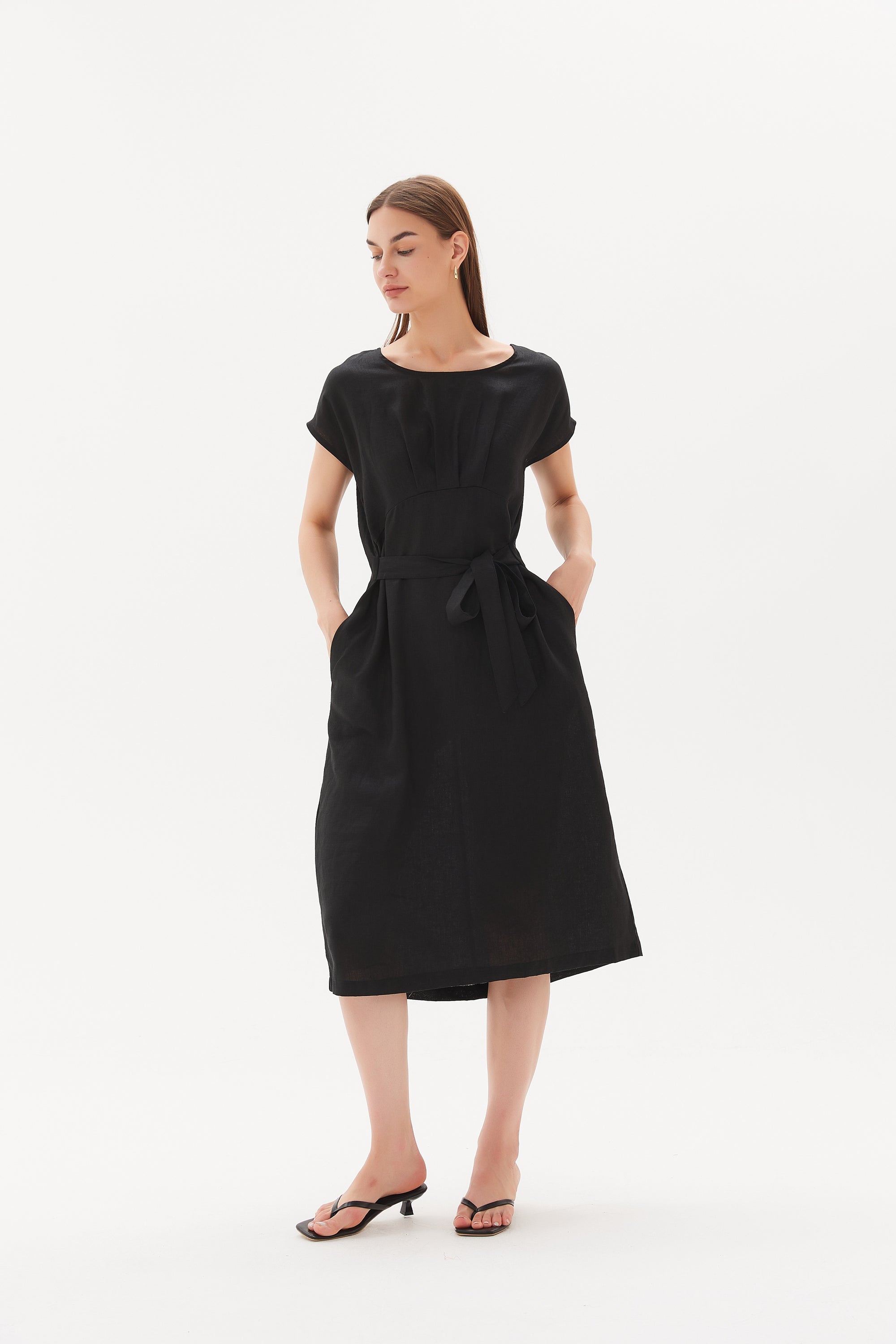 ESPRIT - Crinkled midi dress with belt at our online shop