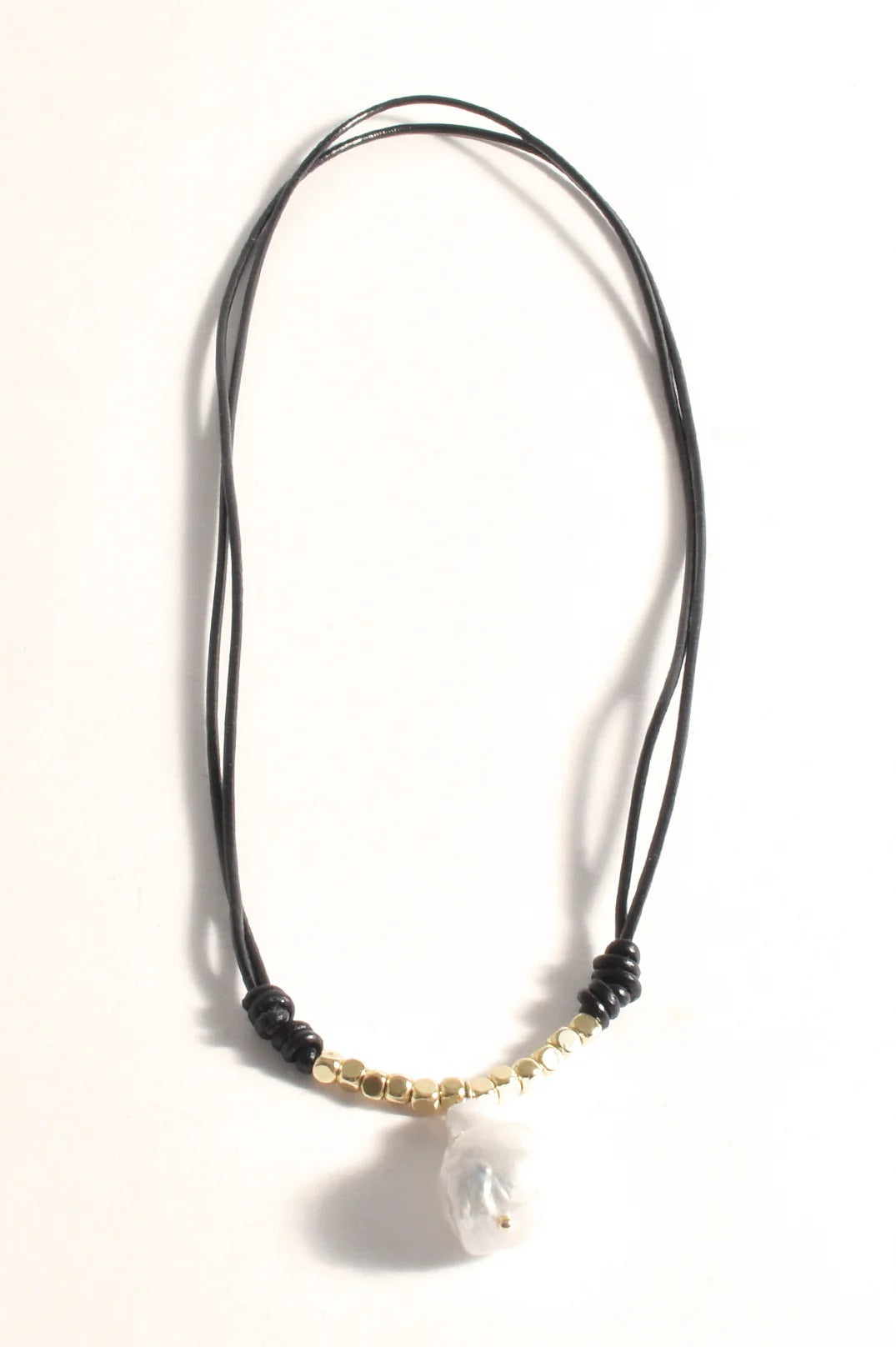 Pearl Drop Adjustable Leather Necklace