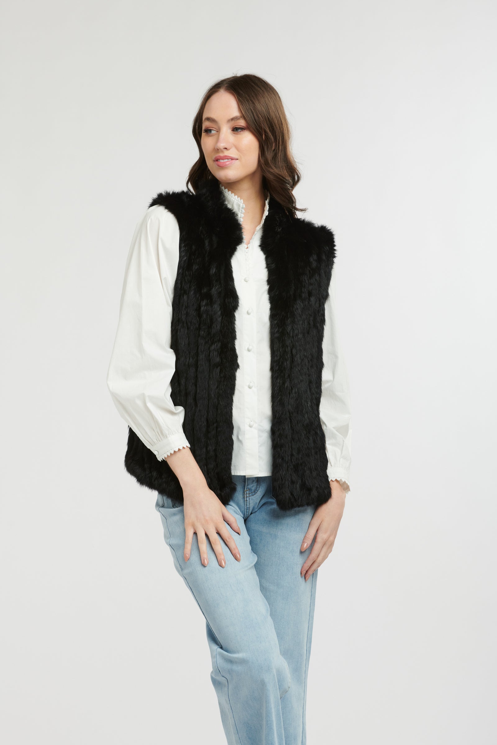 Black 2024 Rabbit Fur Vest