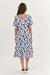 Back of Bluebell pansy midi dress in crinkle cotton blue and white by Namastai.