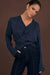 V-Neck Navy Blue long sleeve top with ties at the front for wrapping, tying or popping in a bow by Adorne.