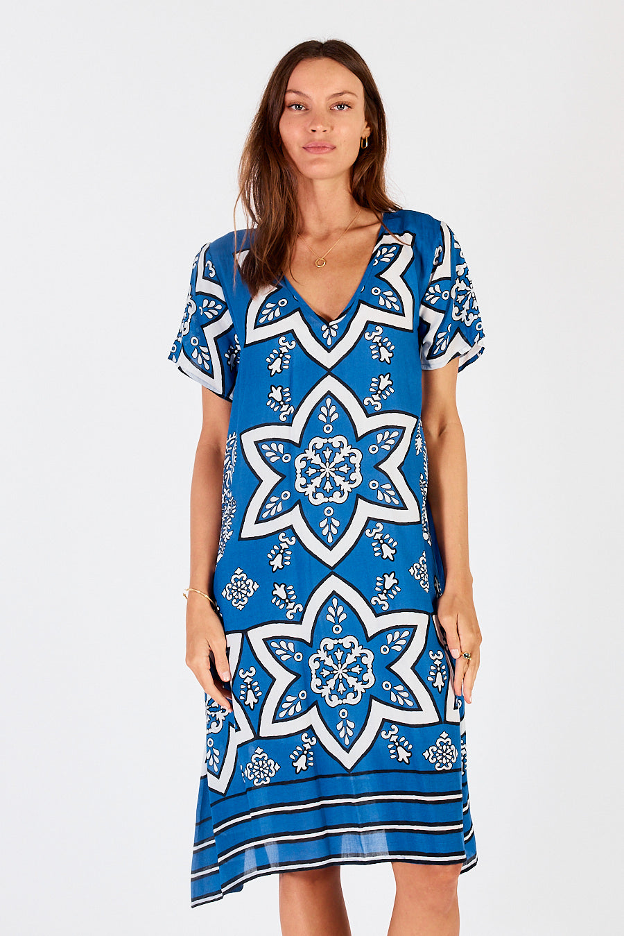 Monaco Midi Dress in Sapphire Blue and White Star Print by LulaSoul.