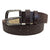 Flower embossed brown belt with silver buckle and punch holes.