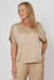 camel light brown round neck silky blouse top by la strada