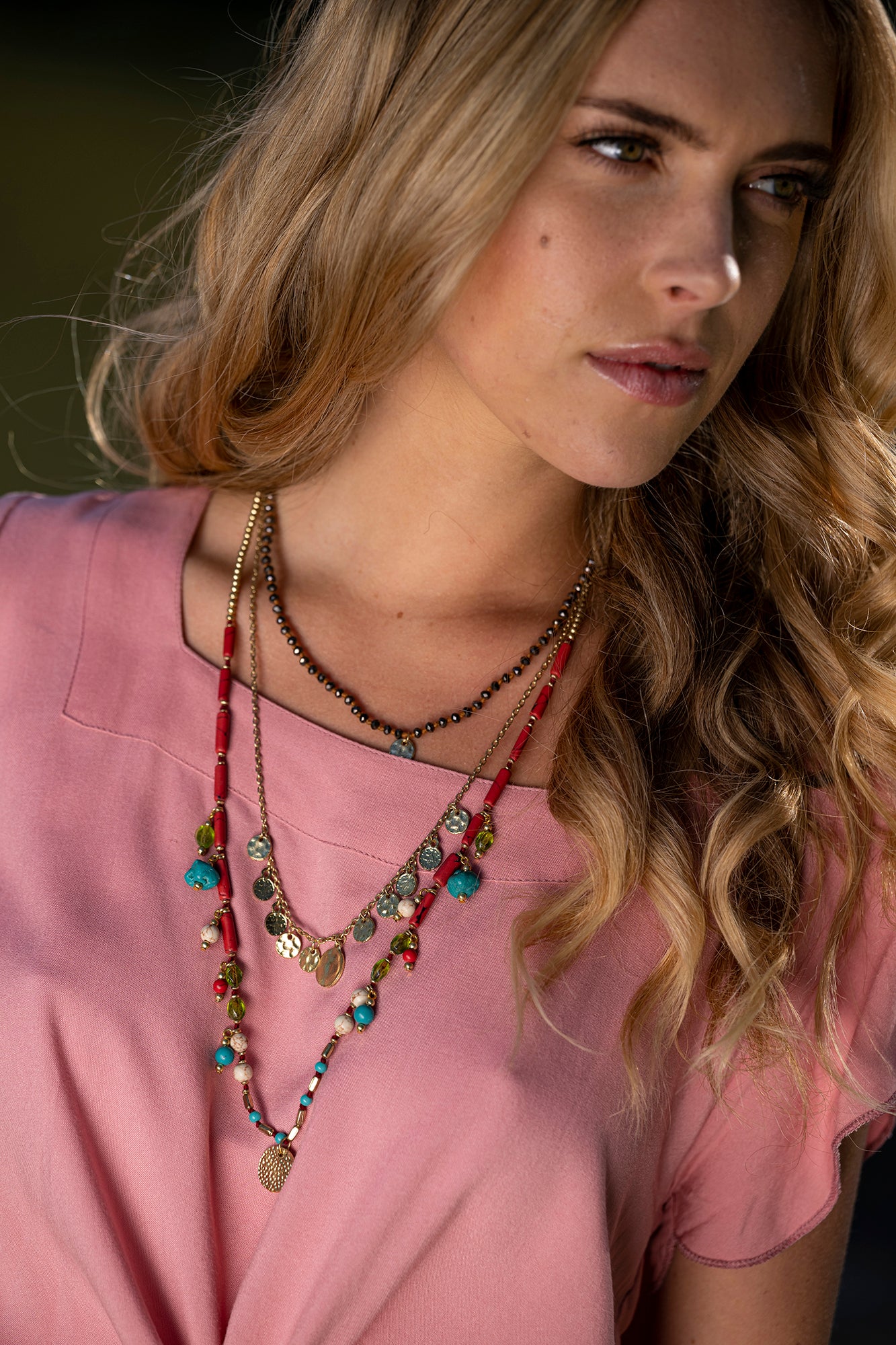 Triple Coral Necklace