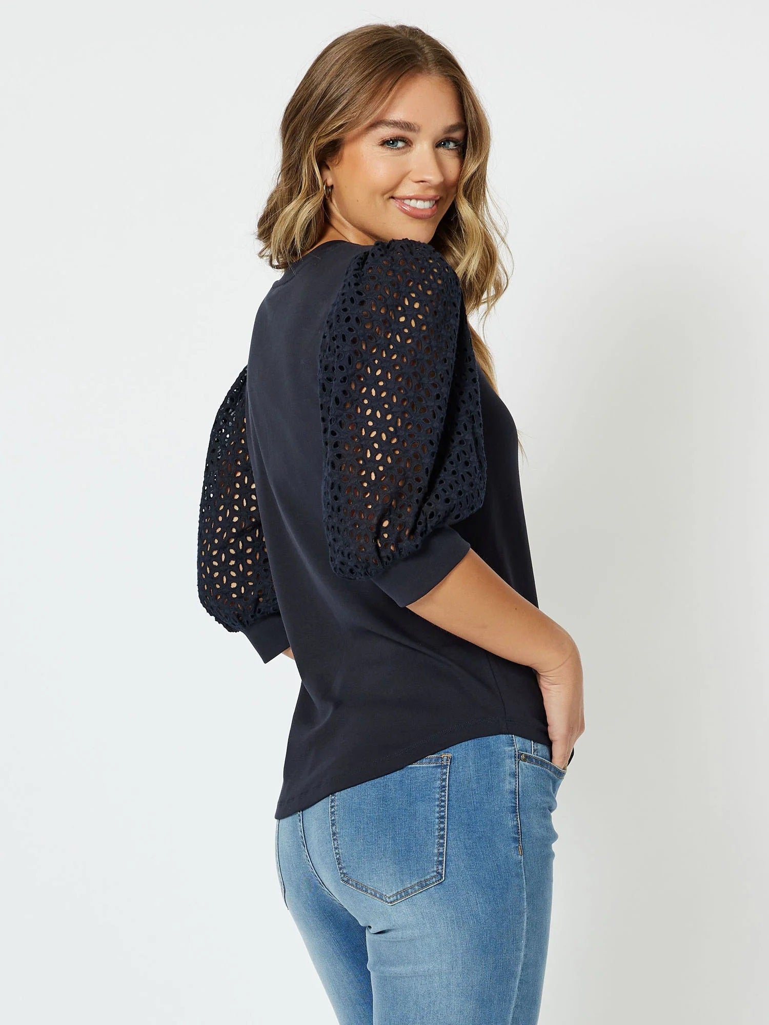 Lace Top - Navy Blue Shirt - Long Sleeve Top - Navy Blouse - Lulus