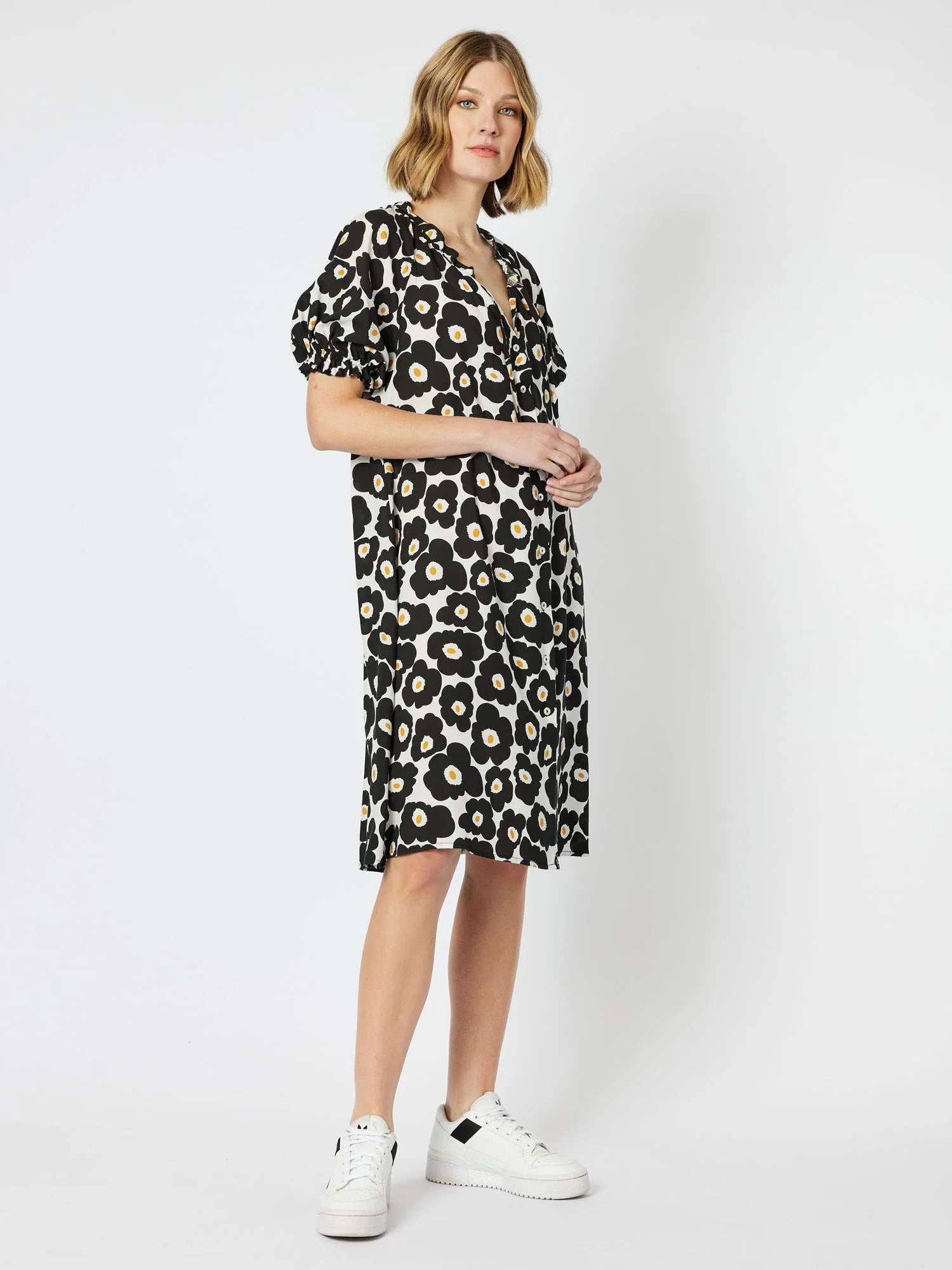 Poppy Print Button Front Dress