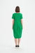 Back of the diagonal seam dress, balloon skirt, pockets, green midi knee length dress by Tirelli.