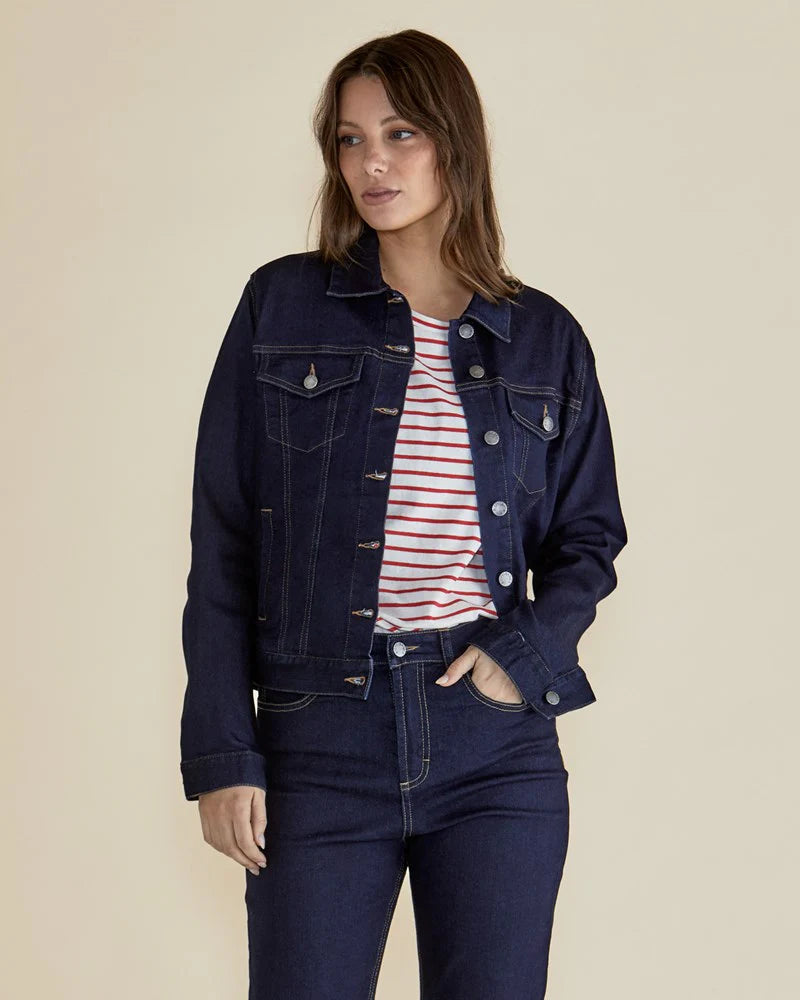 Betty Basics Dane Denim Jacket  in Indigo with buttons. 